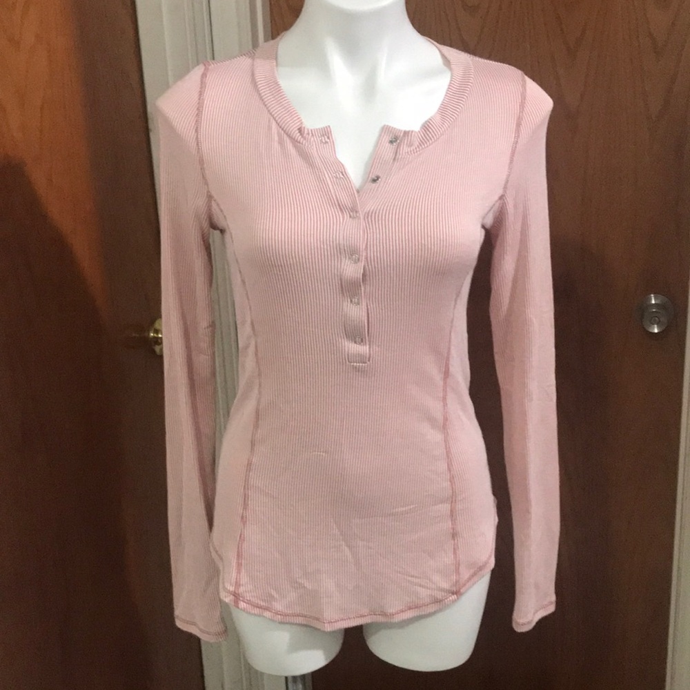 pink ribbed Henley